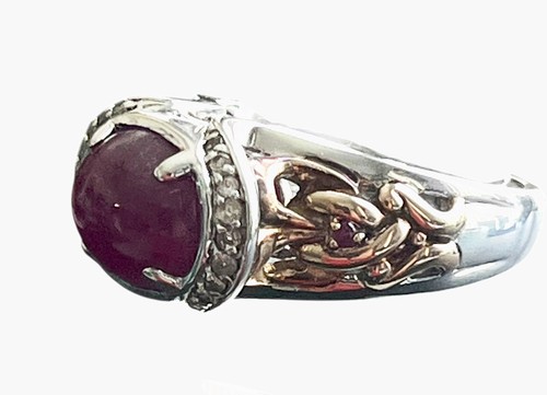 Victoria Weick Ruby Cabochon Oval Two Tone Silver Gold Plated Ring Sz 10 - Picture 11 of 11