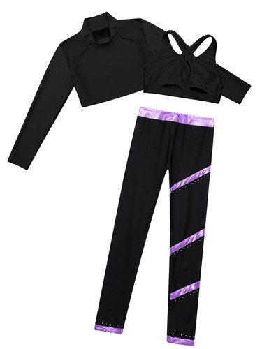 Girls Dance Outfit Mock Neck Crop Top Sleeveless Top with Pants Tracksuit - Picture 38 of 72