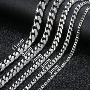 Authentic 3-11mm Silver/Gold Plated Stainless Steel Cuban Link Necklace Chain Choker 16-24