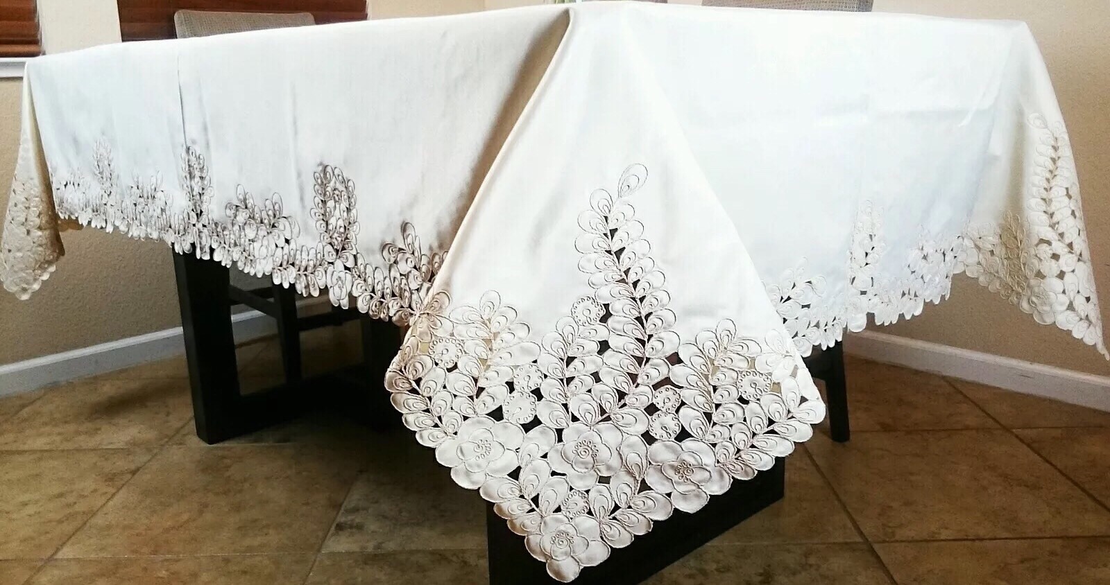Rectangle Ivory 72x144" Embroidery Lace Cutwork Tablecloth Napkins Wedding Party