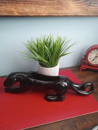 Very Rare Vintage 1950 MCM Art Deco Black Panther Planters By Phil Mar Co.