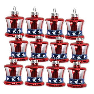 Uncle Sam American Hat Glass Ornaments - Set of 12 Glass, Patriotic Hat
