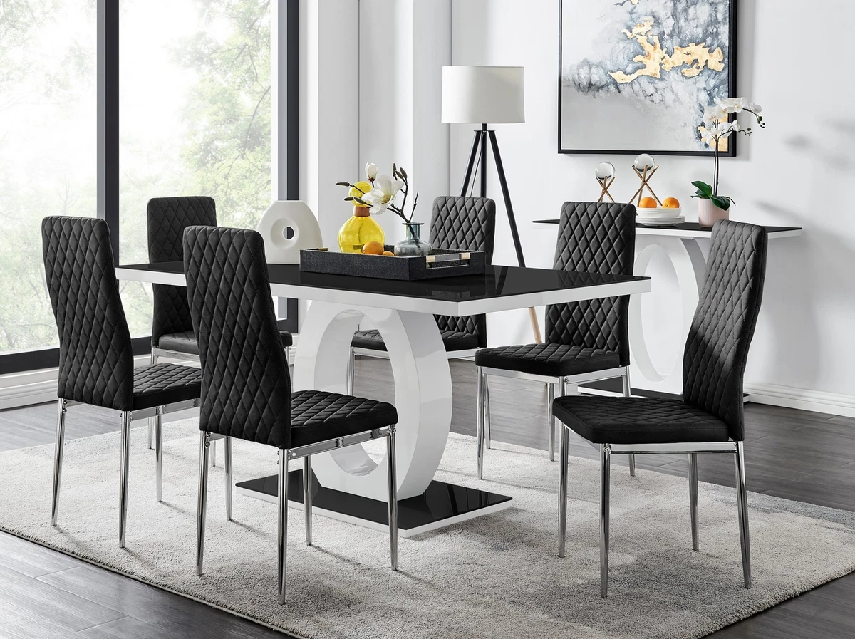 Giovani 6 Black Dining Table 6 Velvet Milan Chairs eBay