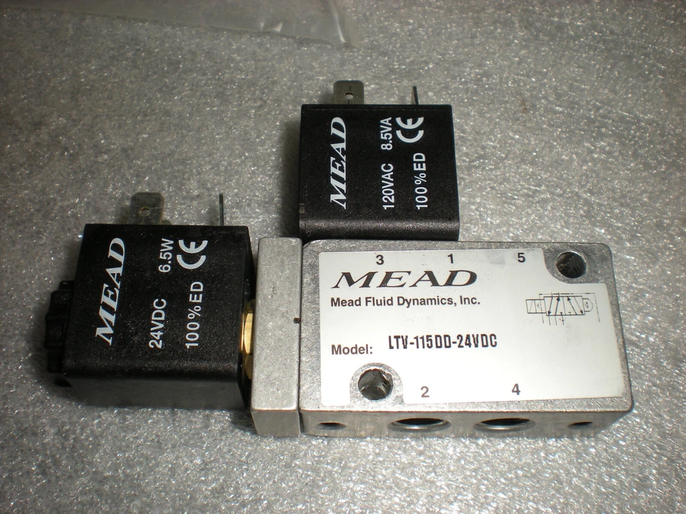 Nova válvula de controle de ar Mead Dynamics LTV-115DD-24VDC operada por solenóide 5 portas - Imagem 2 de 4