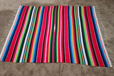 Large Vintage Mexican Hand Woven SERAPE BLANKET Textile 85'' X 60'' Wool