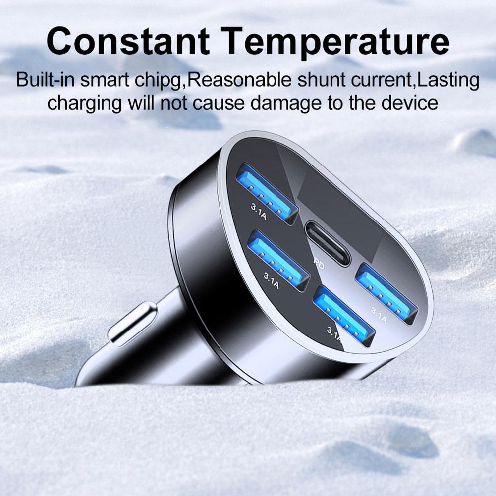 Car Charger 5 Ports Fast Charging PD QC3.0 USB C 3.1A Type C Car