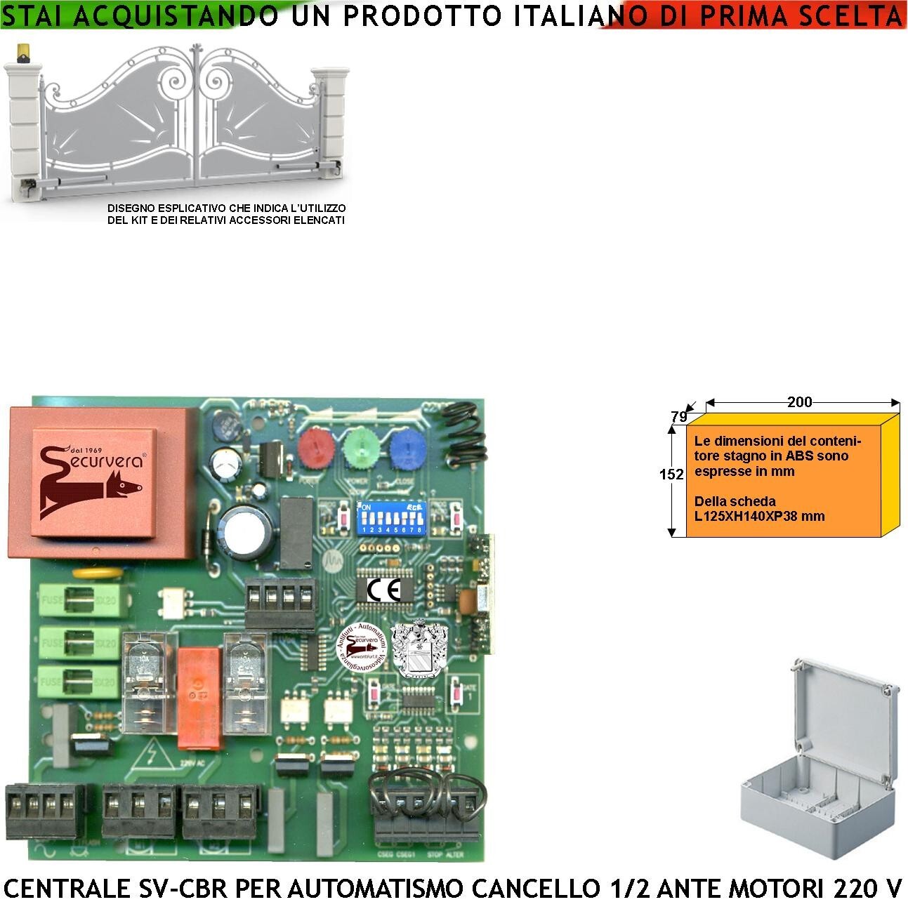 Centrale Cancello Elettrico Compatibile 1/2 Motori vds 230 V 550 W Riceven.Radio