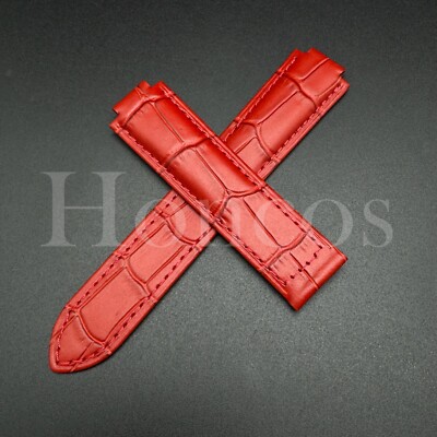 Red Genuine Leather Alligator Watch Band Strap Clasp Fits Cartier Ballon Bleu US