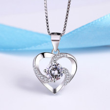 18" Sterling Silver Diamante Zirconia Heart Love Pendant Necklace Gift Box A2