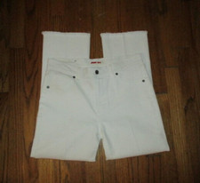 JOHNNY WAS White Mid-Rise Jeans w/Ivory Embroidered Flowers at Bottom Sz 28