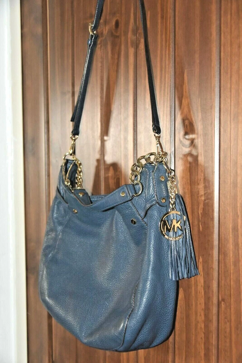 Michael KORS navy blue MEGAN Crossbody shoulder SLOUCH handbag LEATHER gold