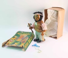 ALPS Japan Wind Up Tin Litho Toy Big Chief Indian Walks Works with partial box