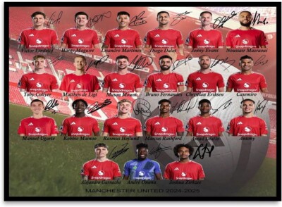 マンウィズ 直筆 サイン ポスター 2025年 EU UK Manchester United 2024-2025 Signed Team Poster Print Gift For