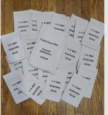 LOT 21 PCS EMPTY U.S. MINT $25 and 100 Dollars COTTON CANVAS BAGS - NO COINS