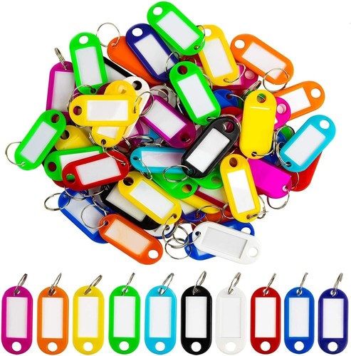 60 Assorted Color Key Ring Tags - Durable Plastic for Easy Identification - Picture 3 of 9