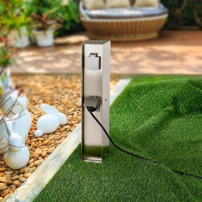 Arcchio Steckdosensäule Stromsäule Außenbereich grau Edelstahl 4 Steckdosen