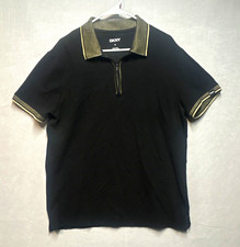 DKNY Men  s XL Black Solid Polo Shirt Short Sleeve Collared 1/4 Zip Logo 001