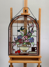 Dale Tiffany Stained Glass Floral-Fruit-Vase-Hummingbird Window Panel 23''x18''