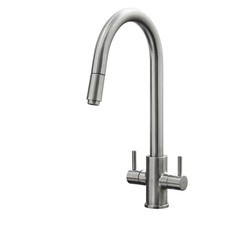 Liquida W04BN Twin Lever Brushed Nickel Kitchen Mixer Tap With Pull Out Spray