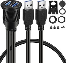 2 Ports Dual USB 3.0 Male to USB 3.0 Female AUX Flush Mount Car Mount Extension