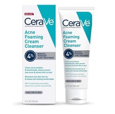 CeraVe Acne Foaming Cream Cleanser, 4 Benzoyl Peroxide w/ Hyaluronic Acid, Niac