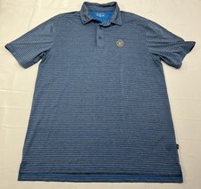 Straight Down Polo Shirt Mens Large Blue Striped Short Sleeve Course Logo