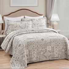 3 Piece Brown Patchwork Bedspread Sets King Size
