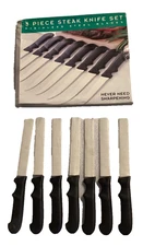 7 Piece Steak Knife Set Stainless Steel Blades Never Need Sharpening Black