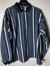 Vintage Faded Glory Men’s Stripped Quarter-buttons Pullover Shirt Slate Corduroy
