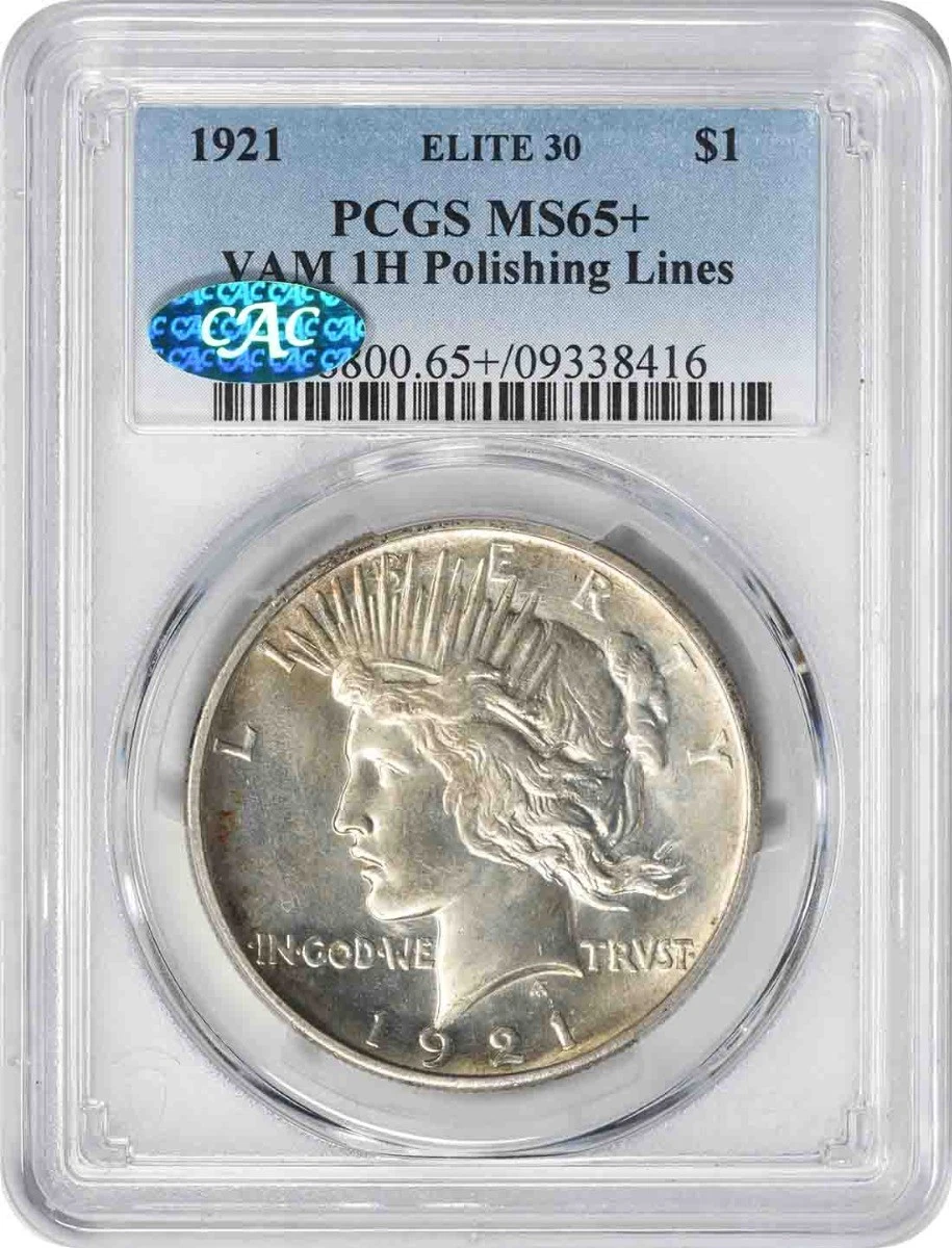 1921 VAM 1H Peace Silver Dollar Polishing Lines MS65+ PCGS (CAC)