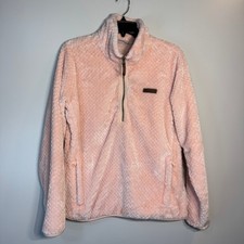 Columbia Fleece Quarter Zip Pullover Women's Large Pink Winter Wear Cozy Soft