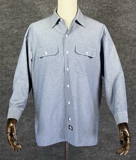 Dickies USA Chambray Shirt 16-16.5 Blue Work Button Down Flap Pockets