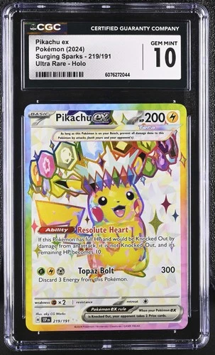 CGC 10 Pikachu ex 219/191 Surging Sparks Ultra Rare Holo Pokemon Card