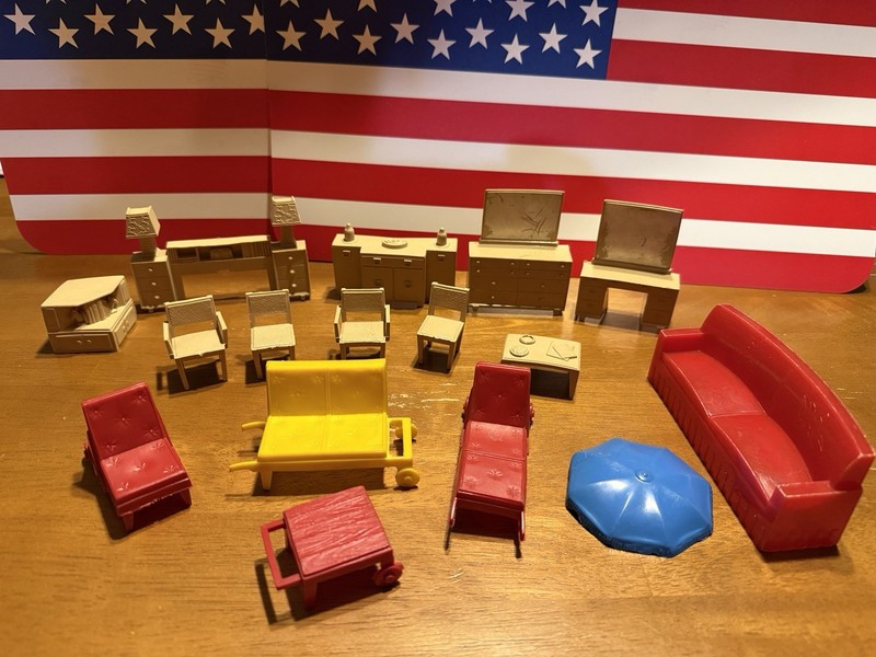 Vintage Superior Plastic Dollhouse Furniture Bedroom, Sofa, Patio Etc