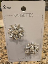 Scunci Elite 2p Set Hair Barrette Clip Silver Jewel Crystal Cubic Rhinestone NEW