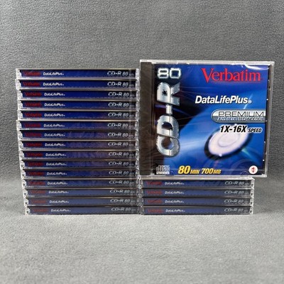 (20) Verbatim 700MB/80 Min CD-R Disc w/ Case 1X-16X Speed Premium AZO Blue Tech