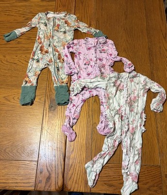Posh Peanut Baby Girl Ruffle Bamboo Pajamas Size 0-3 Month Bundle 
