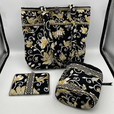 Vera Bradley Yellow Bird Floral Print 3 Piece Set Purse Lunch Tote + READ
