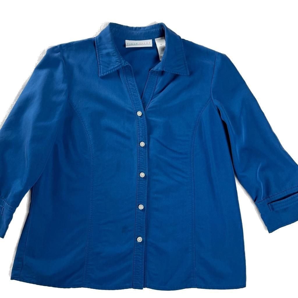 First Issue Blue Button Front Blouse Rayon Blend … - image 2