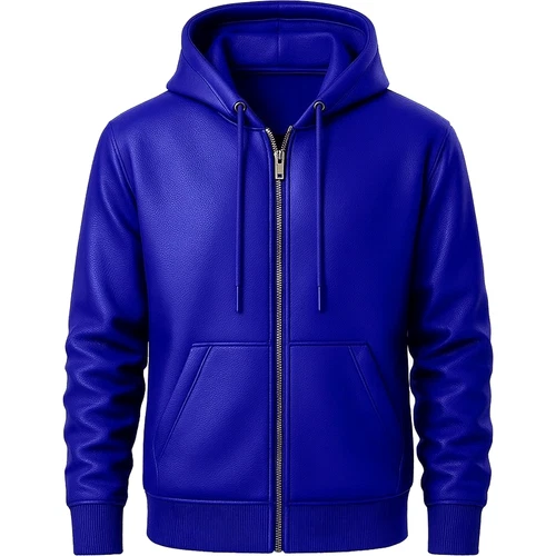 Men's Multicolor Cowhide Leather Zip Hoodie Handmade Genuine Leather Jacket Coat - product listing photo