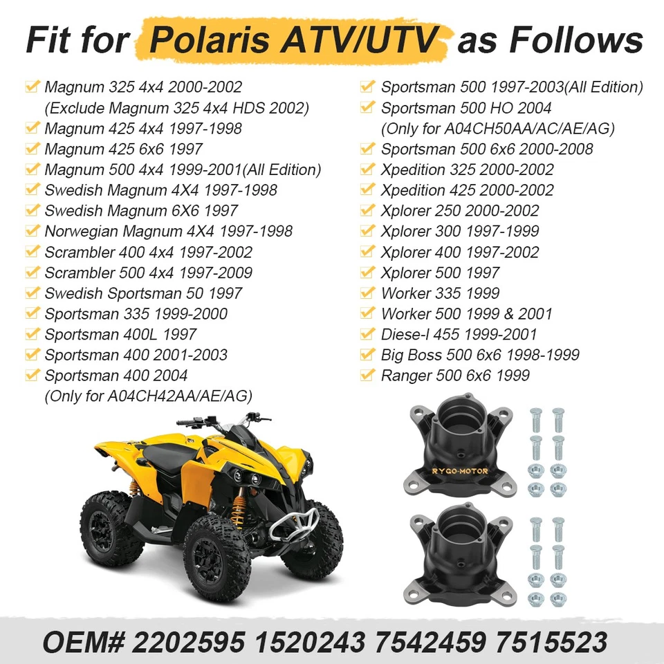 2 bujes de rueda delanteros izquierdo y derecho con puños para Polaris Sportsman 500 400 335 4X4 6x6 Foto 4 de 4