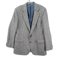 Vintage Haggar Tweed Blazer Jacket Size 44L Wool Gray Blue Herringbone Corpcore