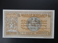 SUPERB EARLY DATE 1941 BANK OF SCOTLAND �1 BANKNOTE FRESH ORIGINAL aUNC/UNC