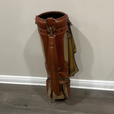 Hot-Z Professional Vintage Golf Bag Brown Beige Leather Canvas Strap Divider