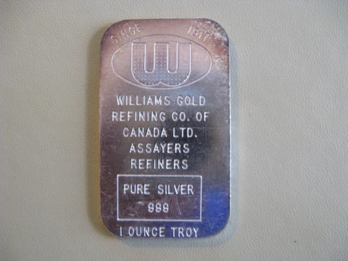 1 oz 999 Silver Williams Gold Refining Company of Canada Ltd. Assayers Refiners
