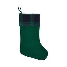 Green Plaid Christmas / Holiday Cuff Stocking 18"