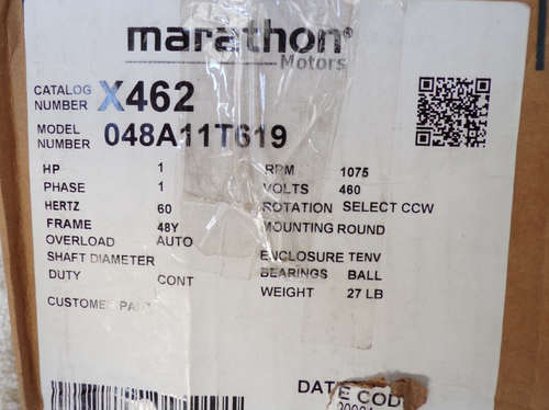 Marathon X462 Motor 1 PS 1075 U/min 1PH 460 Volt 48Y Rahmen 048A11T619A @cS - Bild 18 von 18