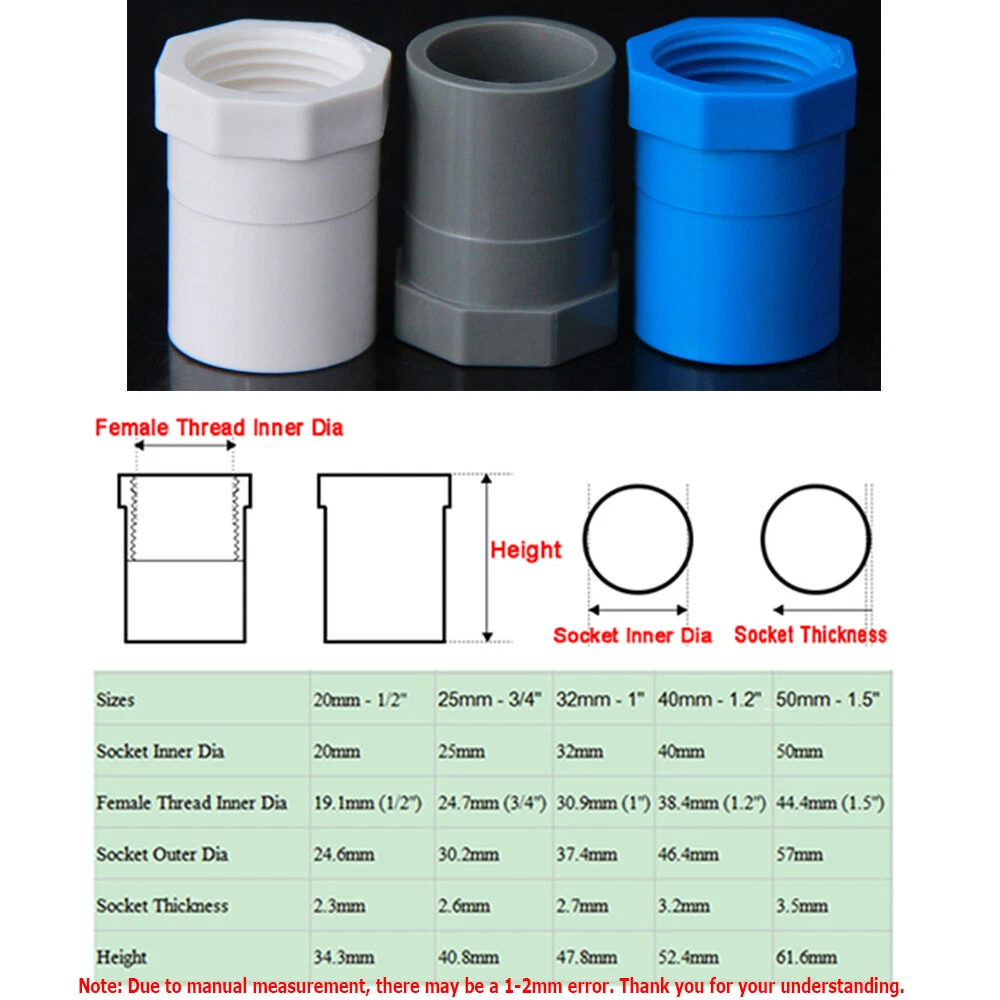 20mm 25mm 32mm 40mm 50mm ID x 1/2 3/4 1 1-1/4 1-1/2 BSP Male Thread  Gray PVC Tube Joint Pipe Fitting Water Connector