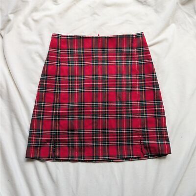 Brandy Melville Red Plaid Cara Skirt Short Skirt Mini Skirt One Size (XS-S)
