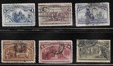 US Scott #230, 231, 233, 234, 236, 237 Used, Lot 4 Columbians, F/VF centering